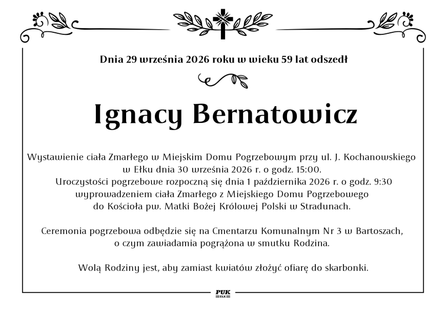 Ignacy Bernatowicz - nekrolog